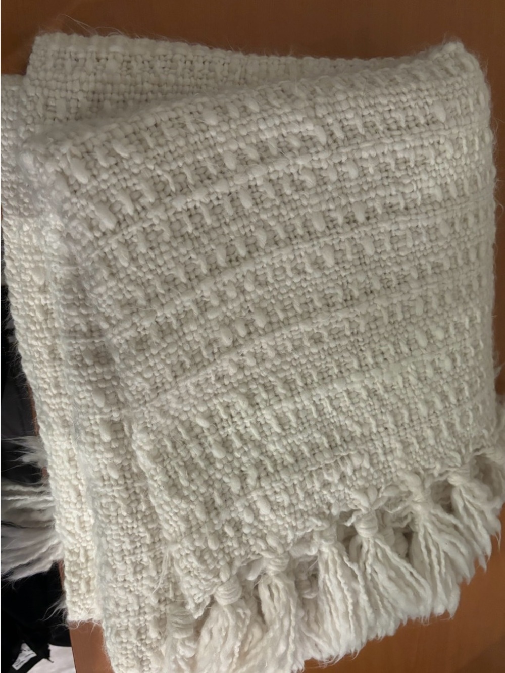 Cream Woven Fringe Throw Blanket - Unbranded